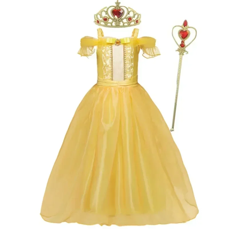 2024 Belle Girls Elsa Dress Children Princess Carnival Dress Kids Jasmine Rapunzel Flower Disguise Cosplay Christmas Costume