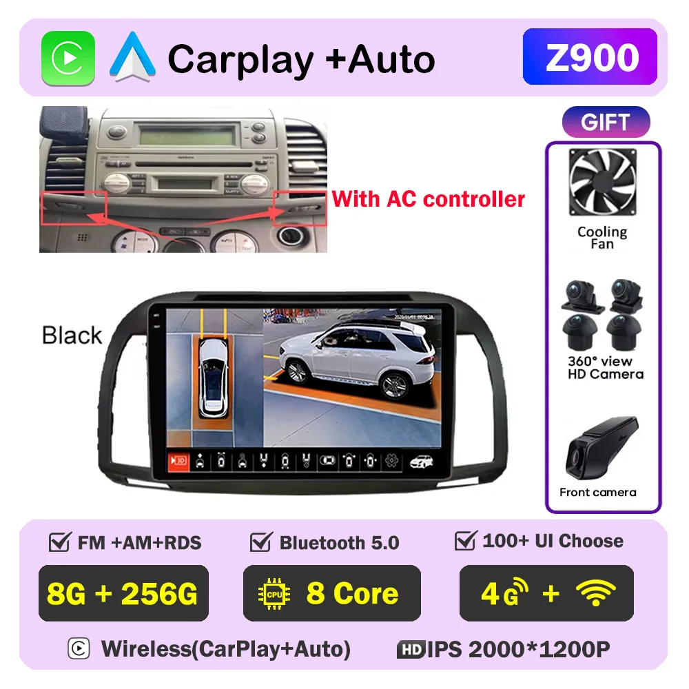 Carplay Android Autoradio Voor Nissan March Micra K12 2002-2010 Auto GPS Navigatie Head Unit Stereo 4G WIFI multimedia Draadloos