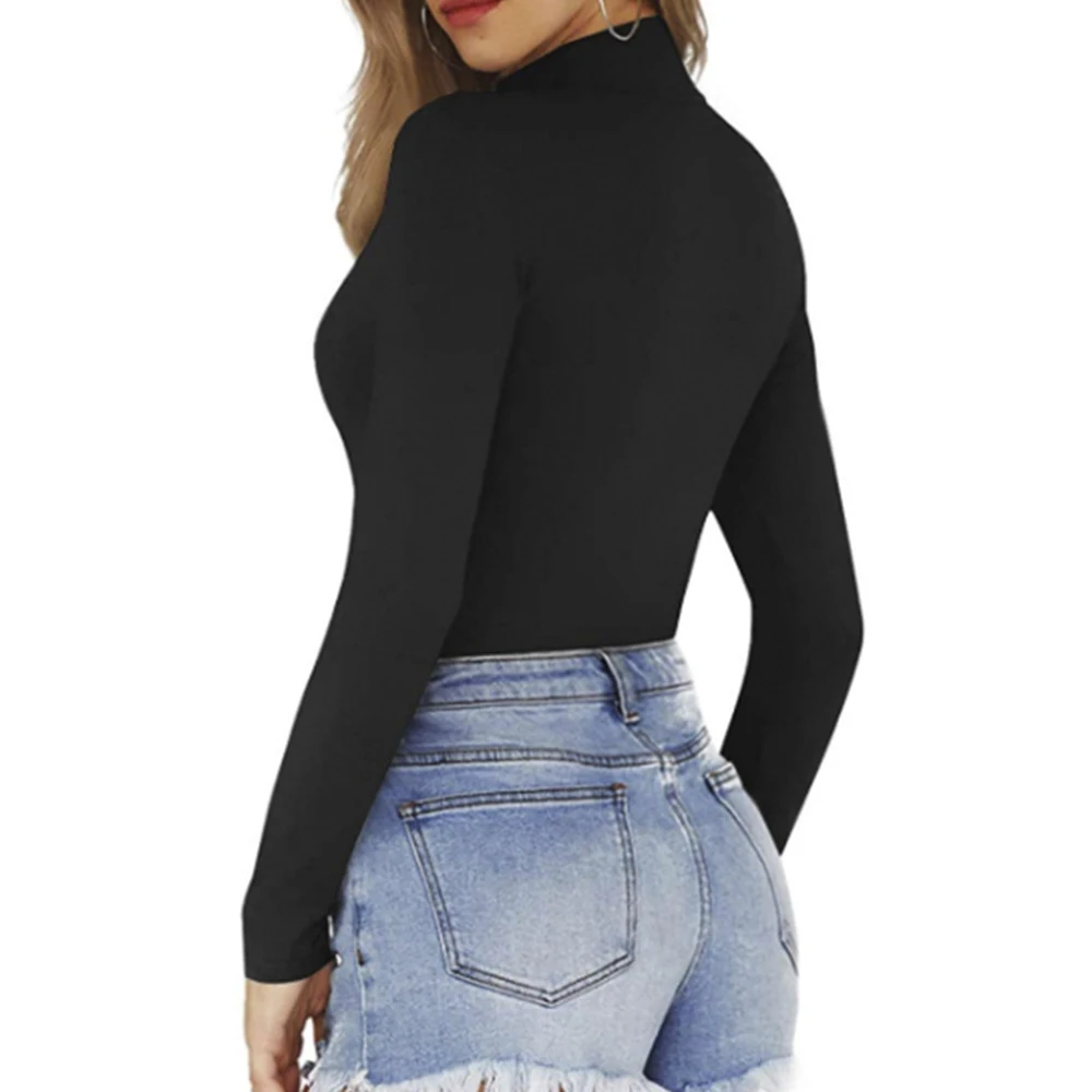 Sexy Bodycon Female Body Suits Basic Version High Collar Women Clothes Slim Fit Monochromatic Long Sleeve Autumn Fashion