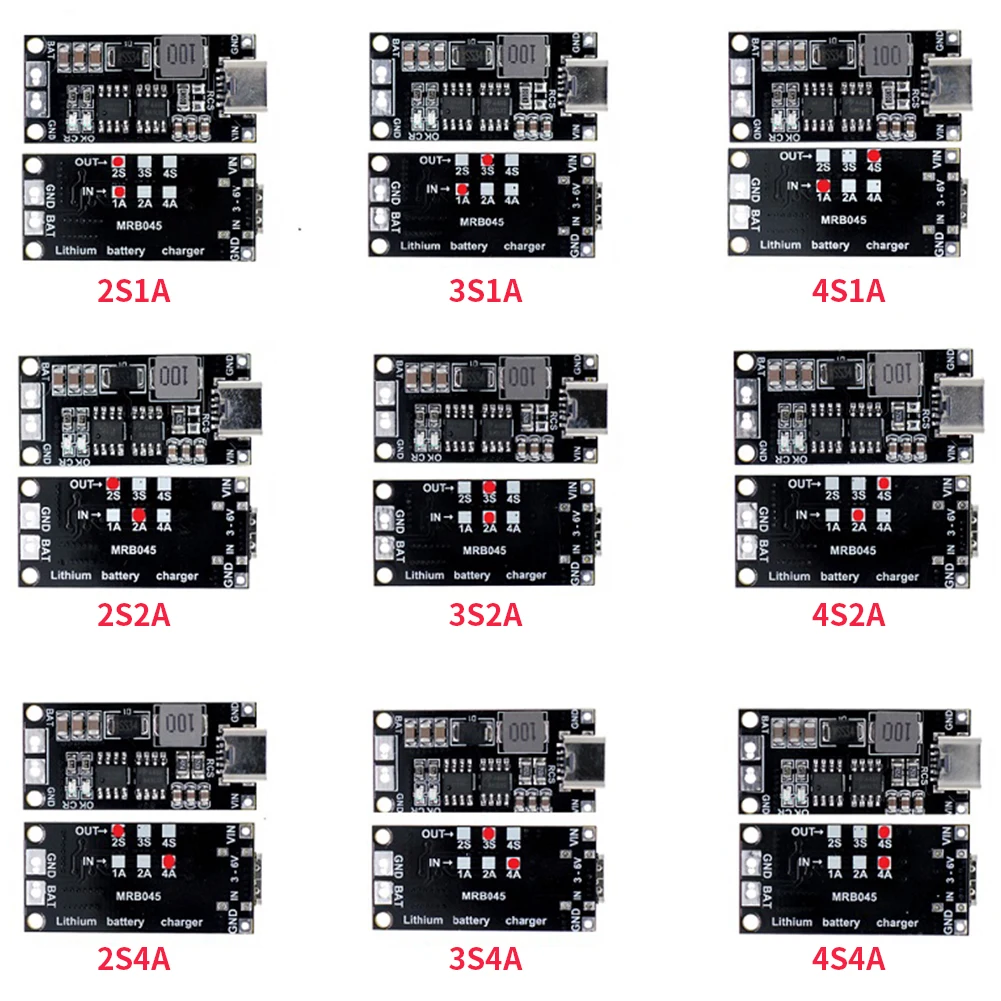 18650 Lithium Battery 2S 3S 4S Type-C To 8.4V 12.6V 16.8V Charging Boost Module Step-Up Boost LiPo Polymer Li-Ion Charger 1/2/4A