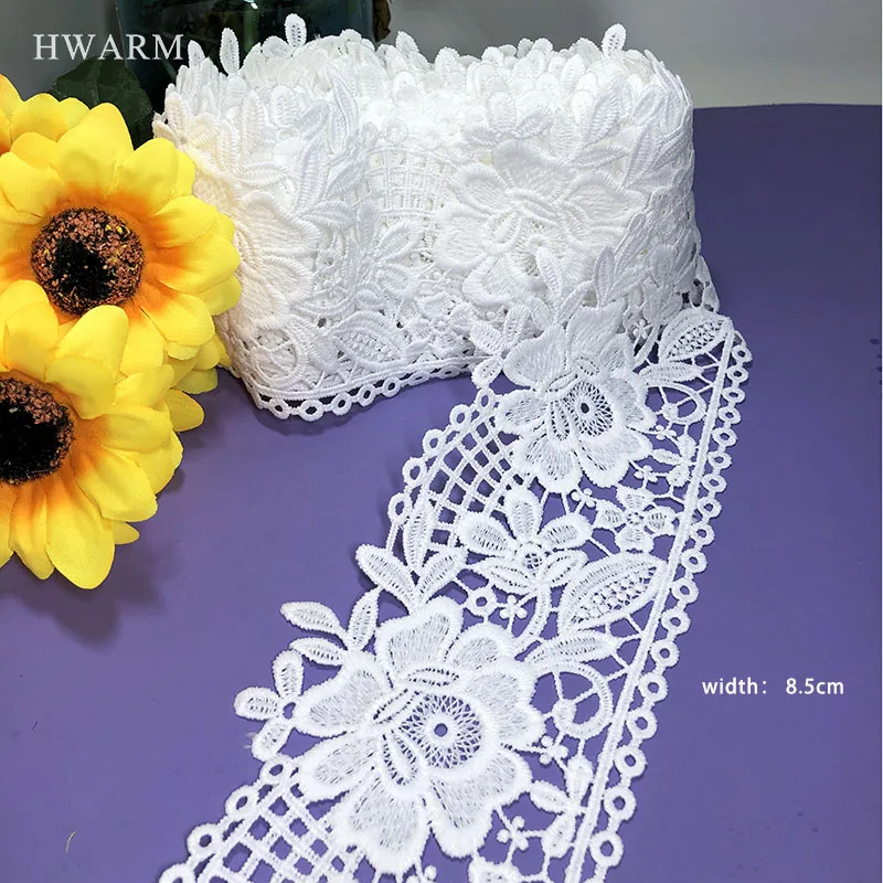 New Pattern Embroidery Lace Fabric Ribbon DIY Water Soluble Exquisite Ivory Computer Milk Silk Bar Code Dress Sewing Trim Deco