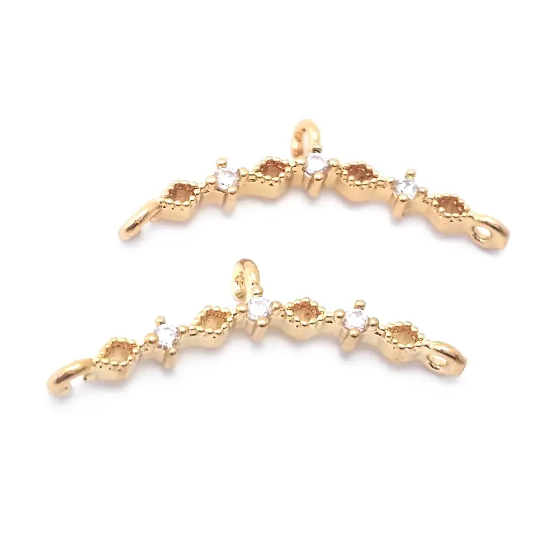 18K Gold Color Brass and Zircon Curve Connect Charms Pendants High Quality Diy Jewelry Making Necklace Earrings Accessories