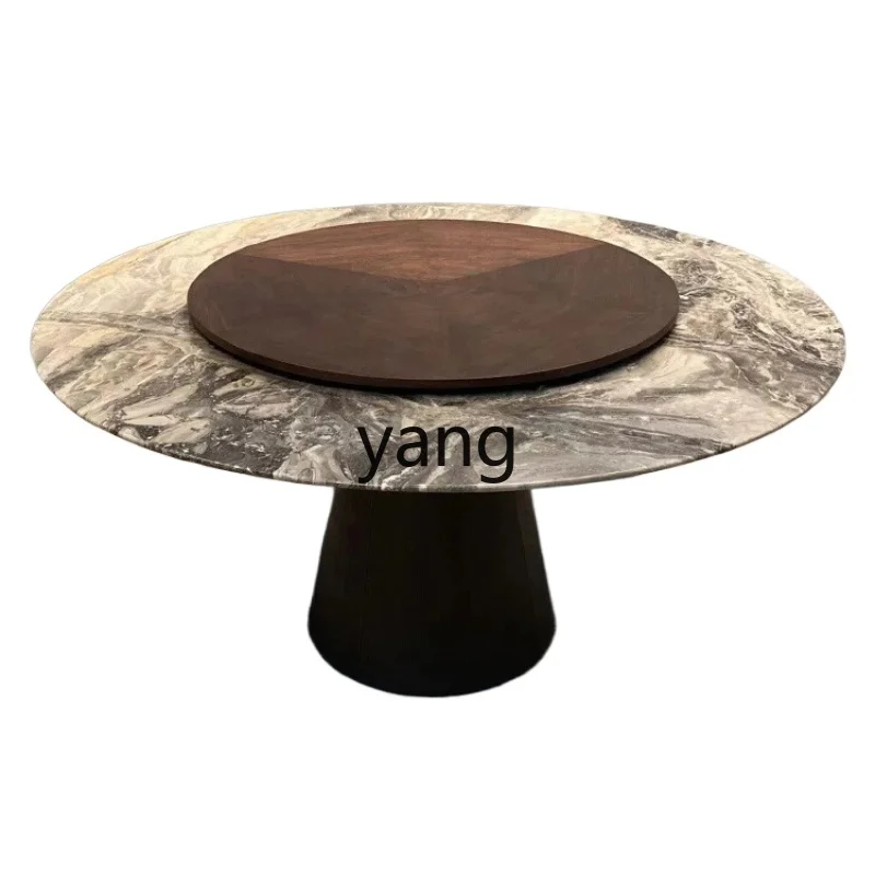 

Lmm solid wood natural marble dining table round luxury stone dining table with turntable