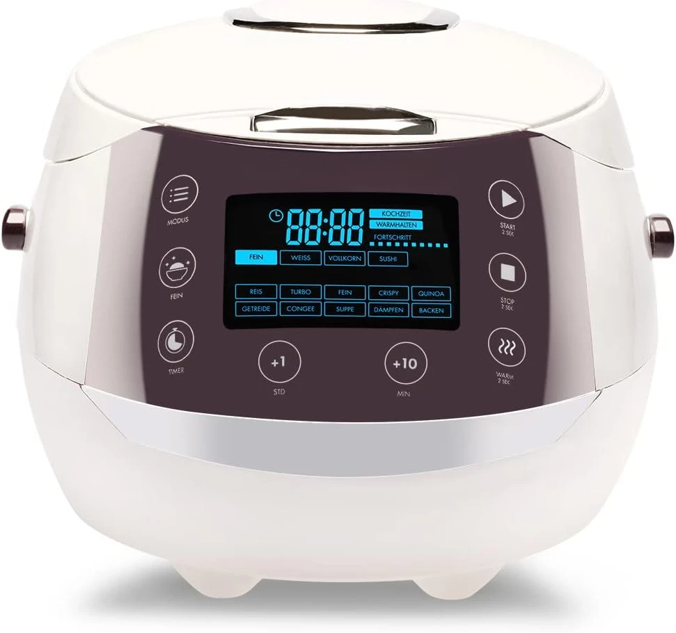 Digital Rice Cooker and Steamer, Timer - 8 Cups - Premium Inner Pot, Multi Cooker for Brown Rice, Soups, Grains, Oatmeal & more