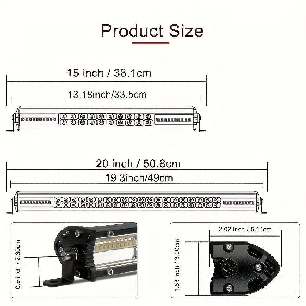15/20 Inch Dual Row LED Light Bar Offroad Spot Flood Combo LED Work Light Bar Waterproof Driving Lamp for Jeep Truck SUV 4x4 Off Road Vehicles