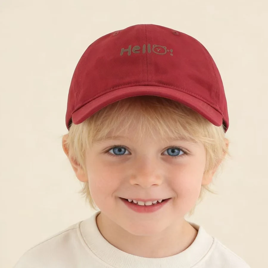 New Spring Cartoon Bear Baseball Cap For Kids Summer HELLO Letter Sun Hats Girls Boys Soft Cotton Snapback Baby Hat 3-8Years Old