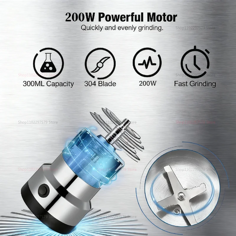 مطحنة كهربائية محمولة من الفولاذ المقاوم للصدأ متناهية الصغر لأغذية الأطفال وحبوب البن والتوابل والفلفل مثالية للاستخدام المنزلي في المطبخ