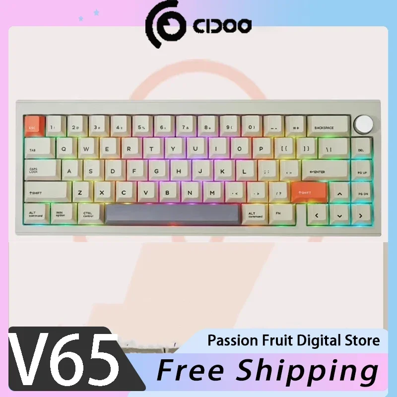 Cidoo V65 V2 Mechanical Keyboard Multi-function Knob Aluminum Alloy Bluetooth Double Mode Gaming Keyboard PC Gamer Accessories