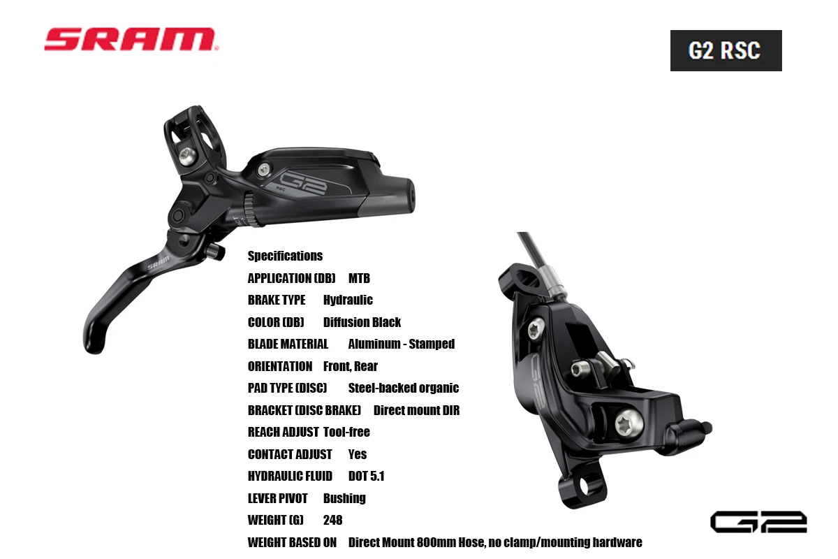 SRAM G2 RSC Hydraulic BRAKE DB-G2-RSC-A2 Engineered for easy installation Front and Rear MTB & Road bicycle acesssories cycling