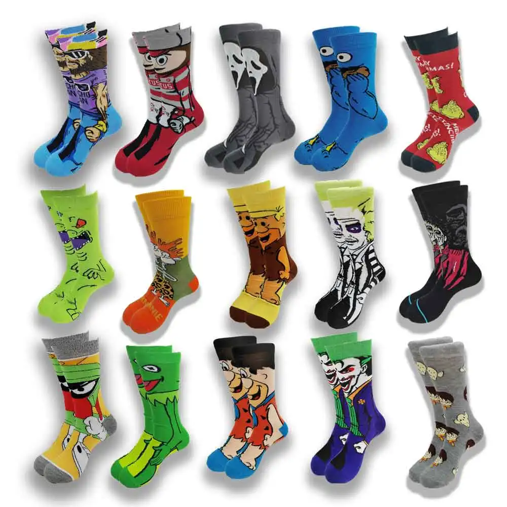 Street Style hiphop personalized Novelty  sock men weird comic style men socks funny autumn winter cotton warm dress socks