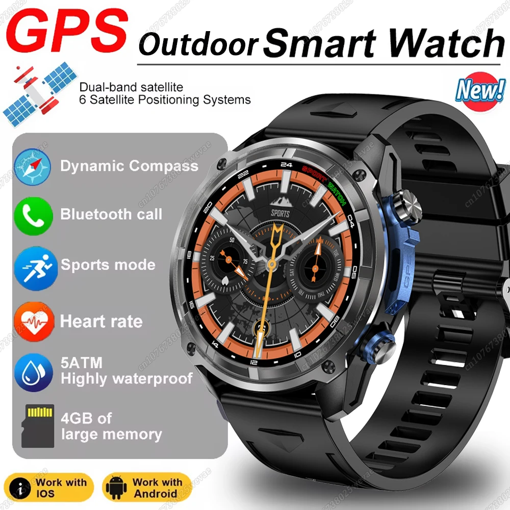 

Новый военный фонарик, Bluetooth-вызов, умные часы, GPS-компас, 3 атм, водонепроницаемые, спортивные, 4 ГБ памяти, автономные, MAP, уличные умные часы