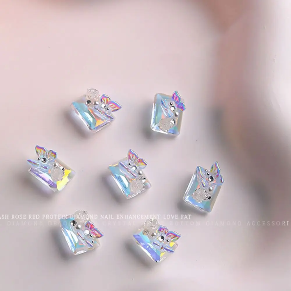 High Quality Ice Blue 3D Manicure Jewelry Nail Charms Butterfly Nail Studs Fashion Chain Crystal Nail Rhinestones Women