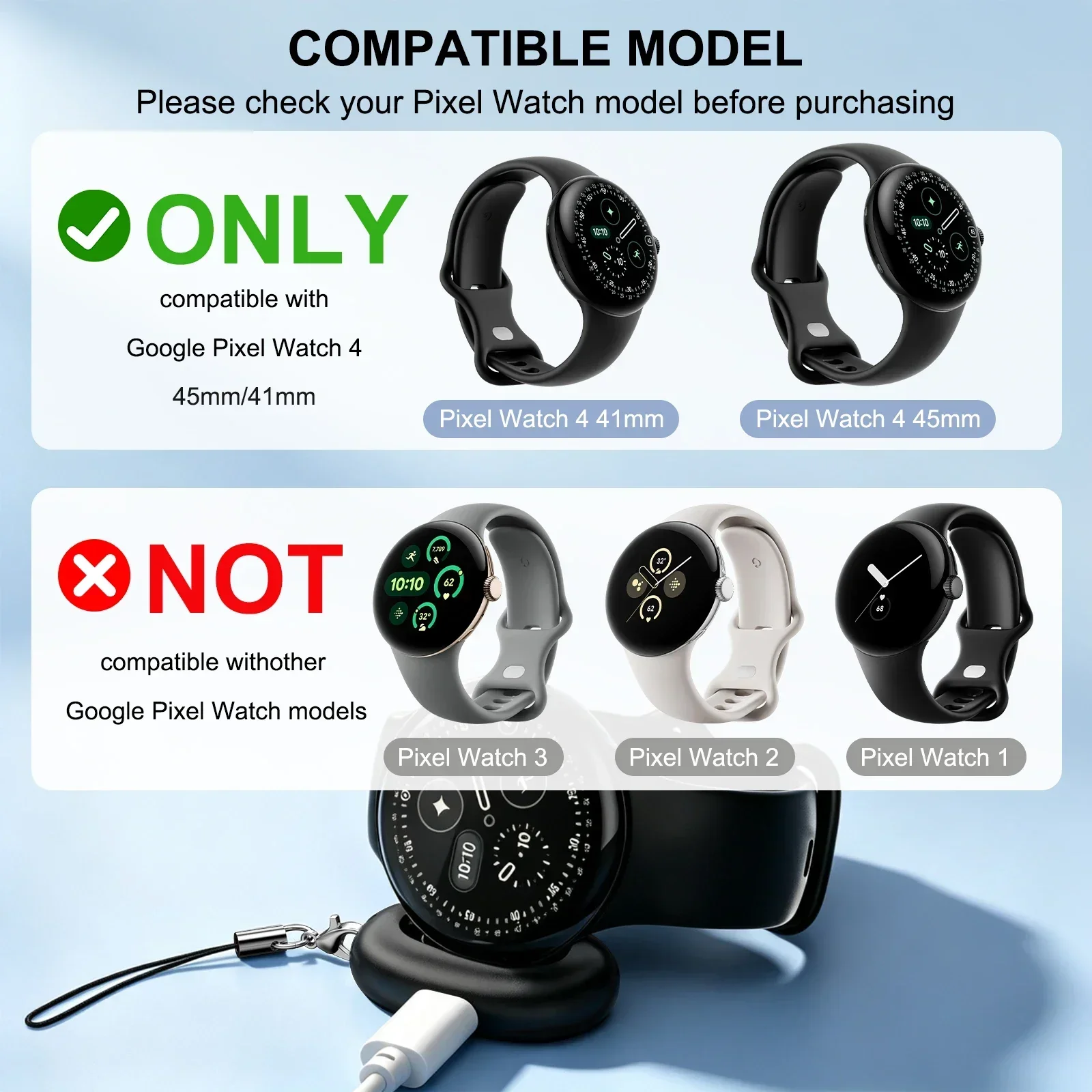Magnetischer Ladeadapter Typ C für Google Pixel Watch 5 41 mm 45 mm, Ladestation mit Trageschlaufe für Google Pixel Watch 4 41 mm 45 mm – Detail 4