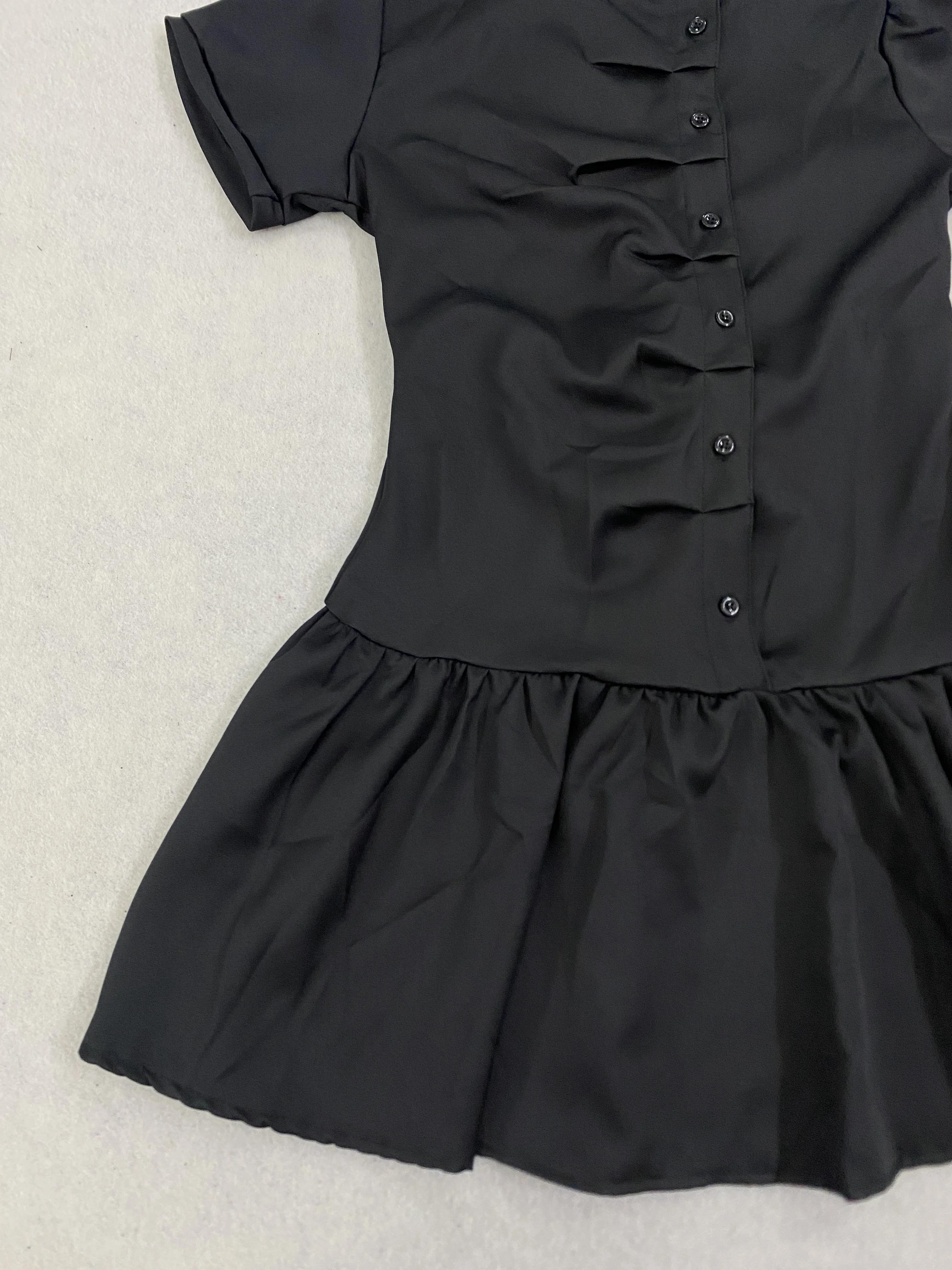 Damen Vintage Kariertes A-Linien-Minikleid Kurzarm Stehkragen Knopfleiste Plissiert Lässig Elegant Modisch – Detail 7
