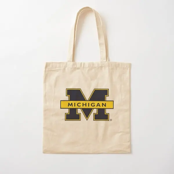 Michigan Icon Letter Design Cotton  Canvas Bag Travel Fabric Shoulder Bag Foldable Shopper Printed Grocery Tote Unisex Women