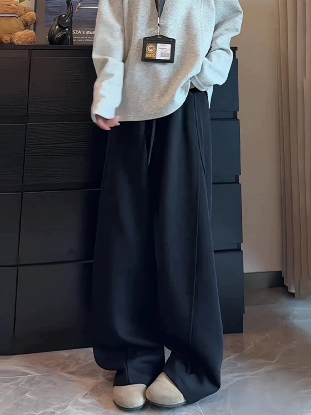 

Bla American Sle Loose Straight Leg Sports Casual Pants for Men Autumn High Sensation BF Lazy Sle Trousers