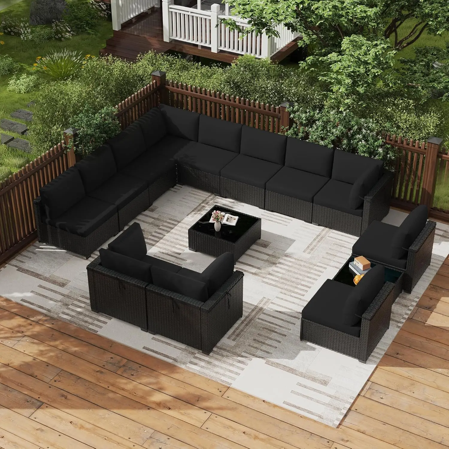

14-Piece Patio Furniture Set, All-Weather PE Rattan Outdoor Sectional Sofa, Modular Wicker Conversation Set with, Customized