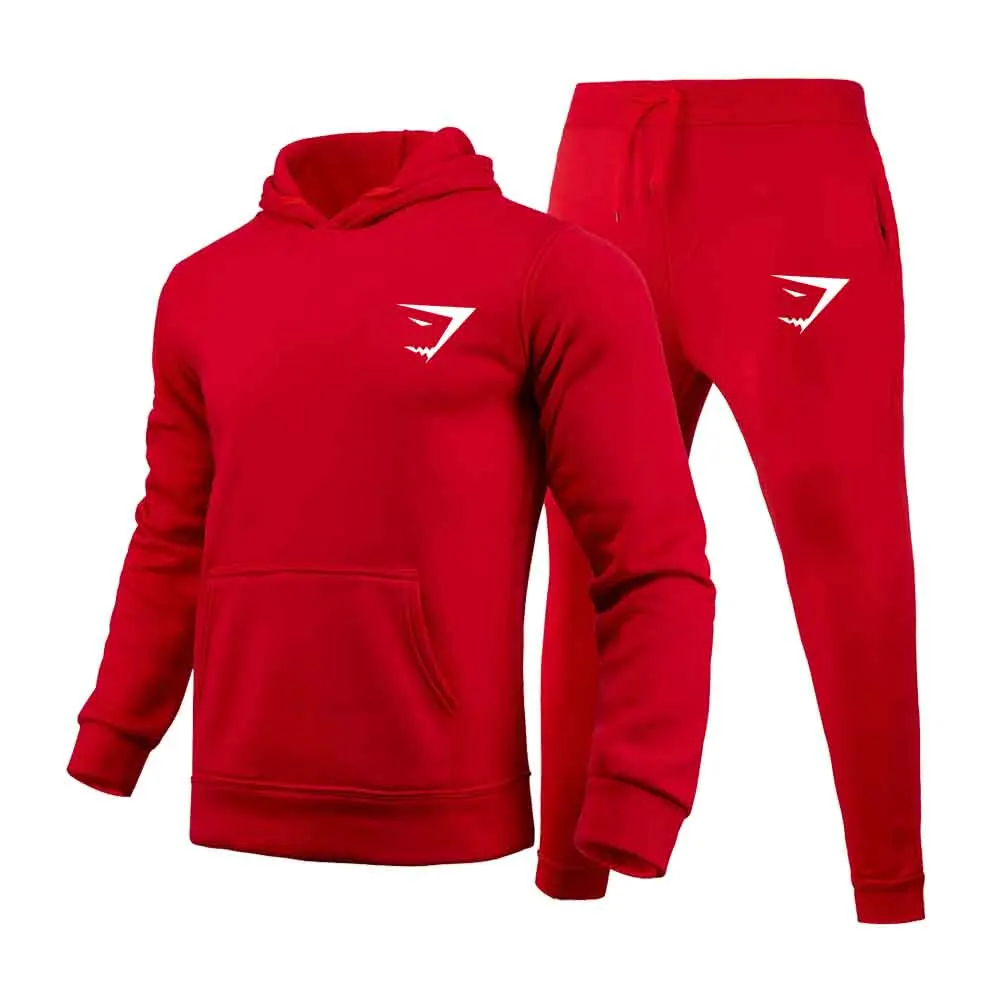 Brand Autumn Winter 2 Pieces Sets Tracksuit Hooded Sweatshirt +drawstring Pants Male Sport Hoodies Running Sportswear Men