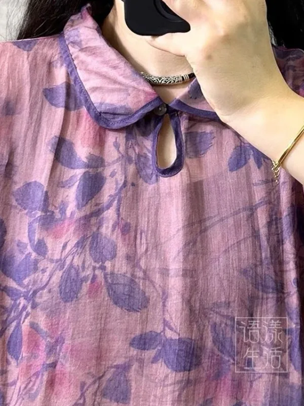 فستان نسائي طويل مطبوع على الطراز الصيني الجديد ذو الاتجاه الوطني من القنب ذو تصميم مثير للصيف من قطعة واحدة