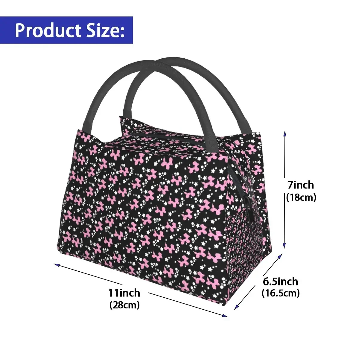 Pink Balloon Dogs Lunch Bag Stars Cartoon Travel Lunch Box For Adult Fun Designer Thermal Tote Handbags Waterproof Cooler Bag