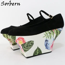 Sorbern Mary Jane Flatform Women Pumps 10Cm Small Wedges Fetish Shoe Big Size 46 Cosplay Unisex High Heel Custom Colors