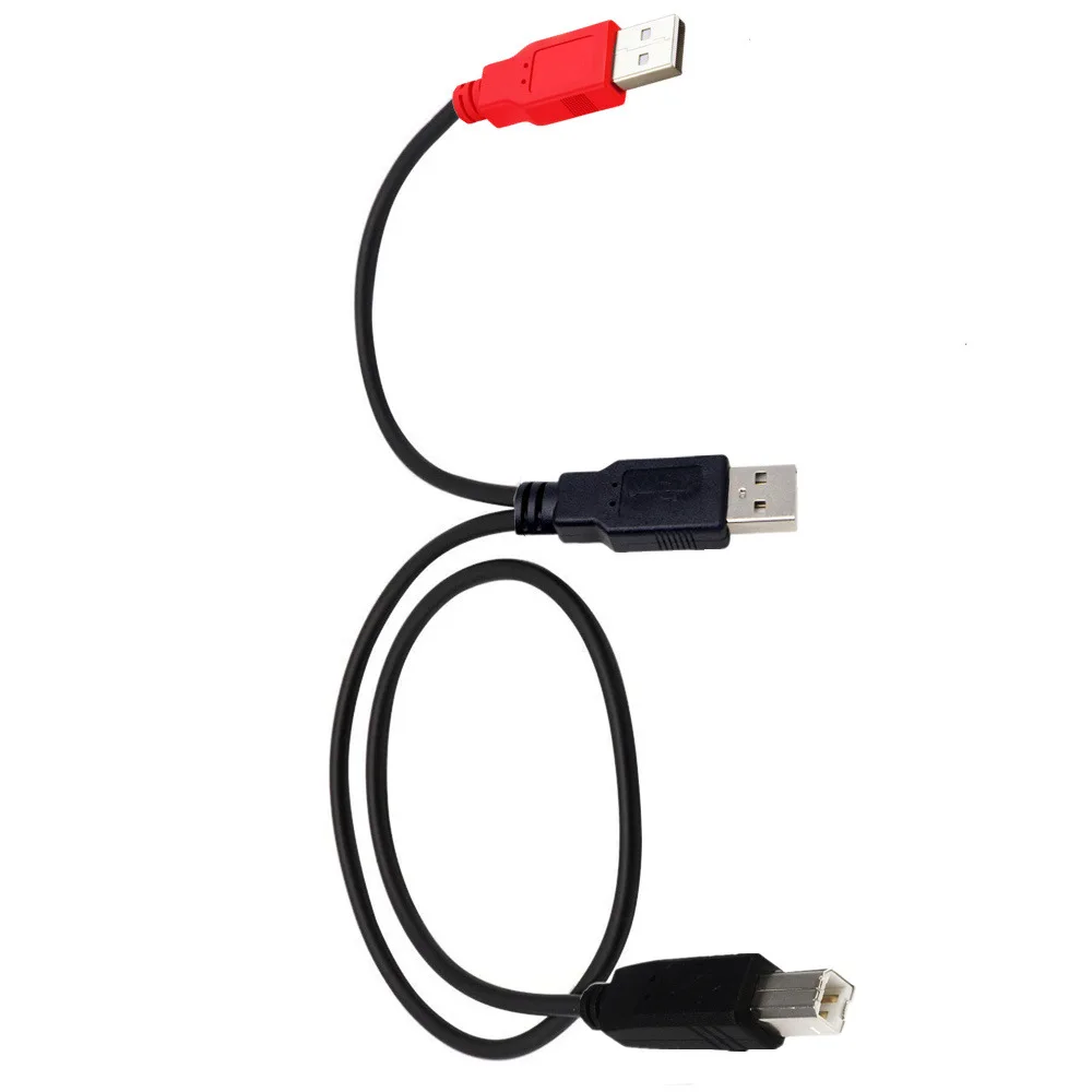 Dual USB 2.0 Male to Standard B Male Y Cable  for Printer & Scanner & External Hard Disk Drive Cable 80/20cm；