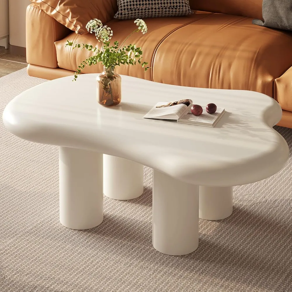 

Cloud Coffee Table, Cute White Modern Tea Table, Irregular Indoor End Table for Living Room, Free Shape with 4 Legs