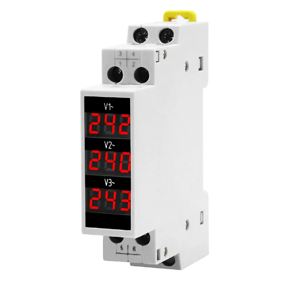 

BV3R Threephase Digital Voltmeter AC 50 500V Voltage Meter with Red Display and DIN Rail Mount for Electrical Cabinets