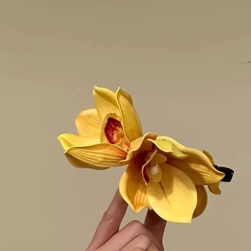 Große Orchideenblüten-Haarklammer für Damen, Hochzeit-Haarspange, Modische Mädchen-Pferdeschwanz-Haarklammer, Haarschmuck – Detail 3