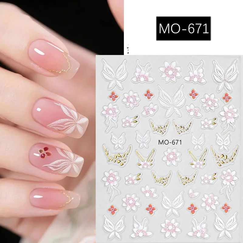 1 قطعة ملصقات الأظافر النمط الصيني المطرزة زهرة صغيرة زهرة فراشة الوردي النمط الفرنسي زهرة DIY بها بنفسك اكسسوارات الديكور