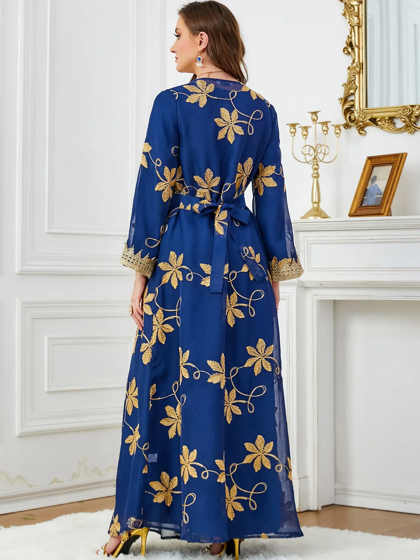 Robe de soirée deux pièces imprimée pour femmes, ensembles musulmans, caftan marocain, abaya musulmane élégante, dubaï, satin, manches longues