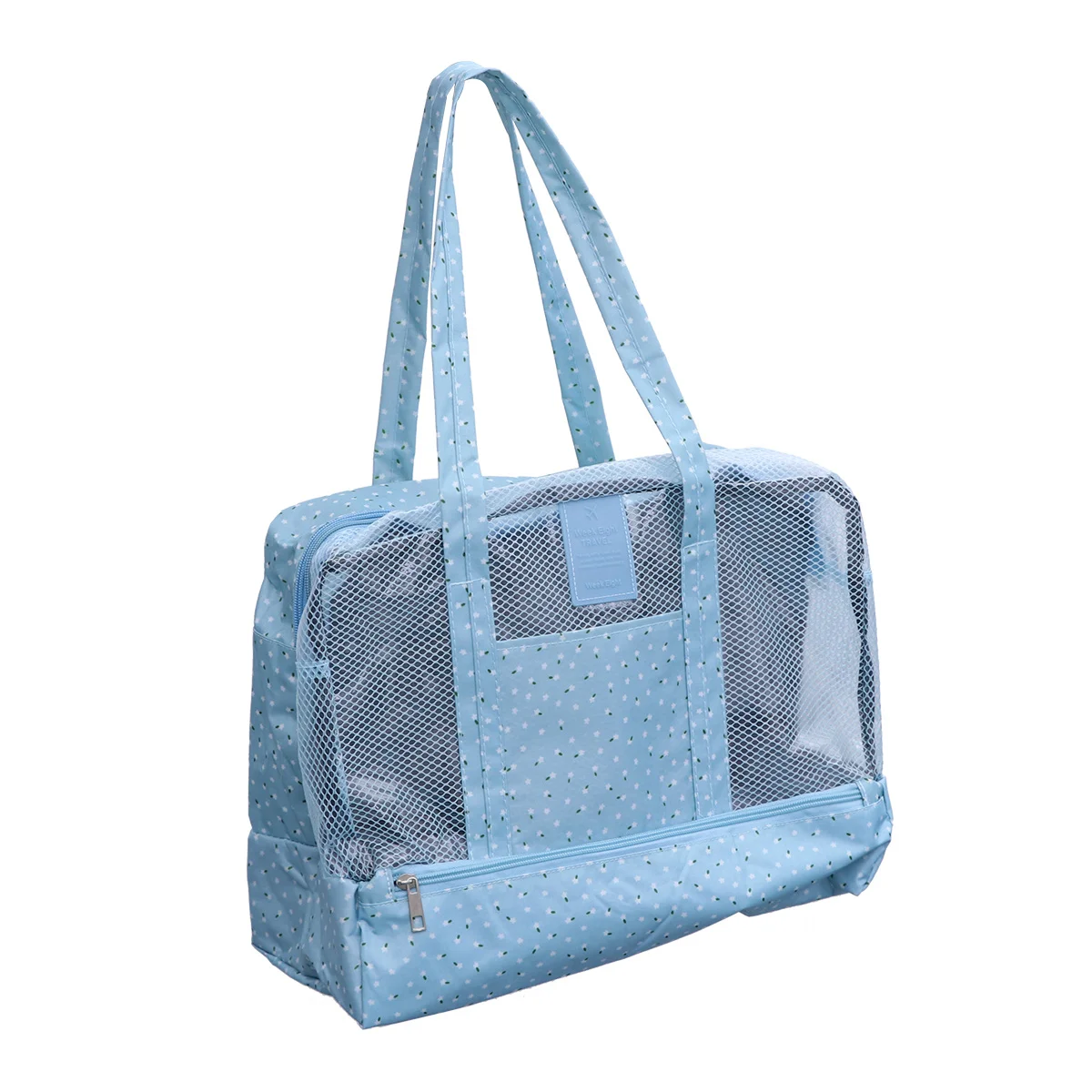 Large Sky Blue Beach Tote Bag Waterproof Dry Wet Separation Multipurpose Travel Swimming Sports Gym Bag Foldable