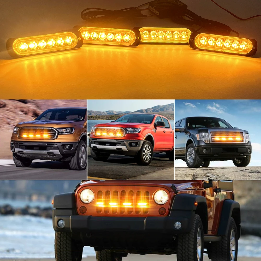 กระจังหน้ารถ LED Light Strobe Amber รีโมทฉุกเฉินไร้สายควบคุมแฟลชสัญญาณ Fireman Beacon ไฟเตือน 12V 24V