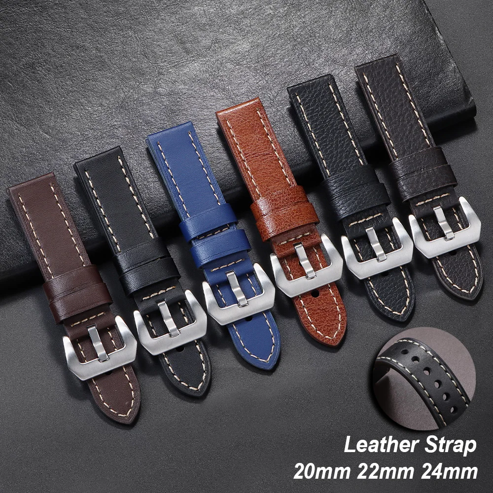 

20mm 22mm 24mm Vintage Lychee/plain Leather Watch Strap Black Brown Blue Watch Band Universal Men Women Bracelet Accessories