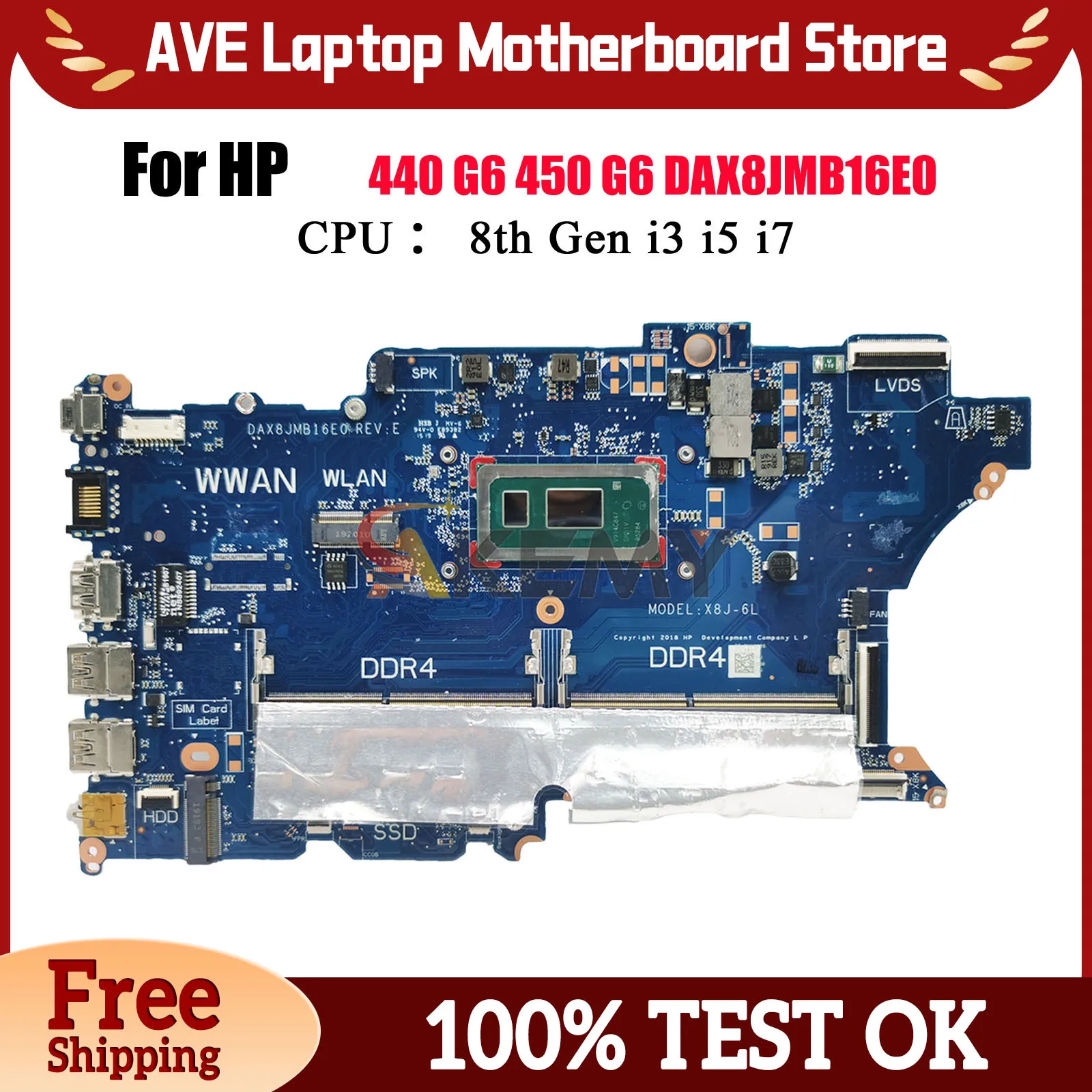 

DAX8JMB16E0 For HP ProBook 440 G6 450 G6 Laptop Motherboard With i3 i5 i7 CPU DDR4 L44884-601 L44885-601 100% Fully Tested