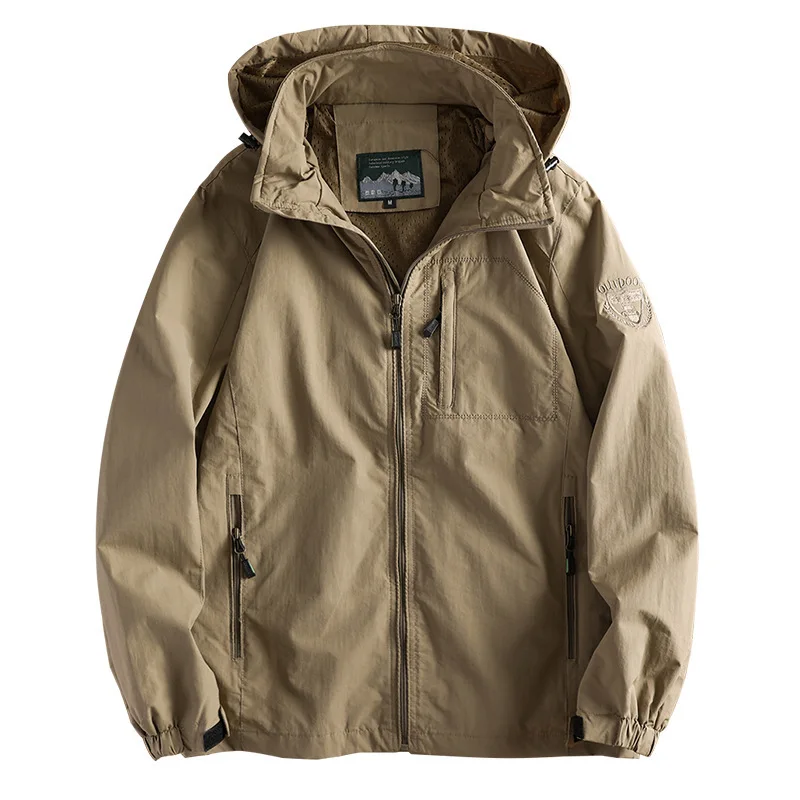 2026 Autumn New Detachable Hoodie Men's Outdoor Hiking Mountaineering Windproof Stand Collar Zipper Hooded Jacket Coat