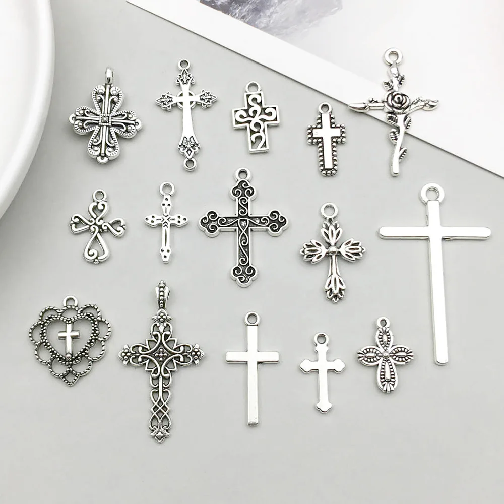 10/20Pcs Vintage Halloween Gothic Cross Charms Pendants For Earrings Bracelet Necklace Jewelry Making Supplies DIY Accessories