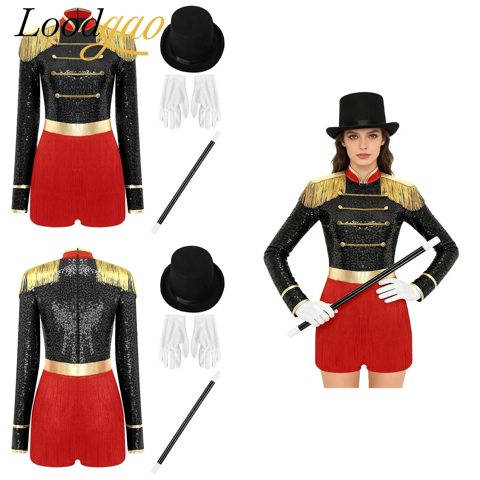 

Women's Circus Ringmaster Outfit Cosplay Costume Lion Tamer Magician Roleplay Carnival Party Showman Bodysuit Majorette Uniforms