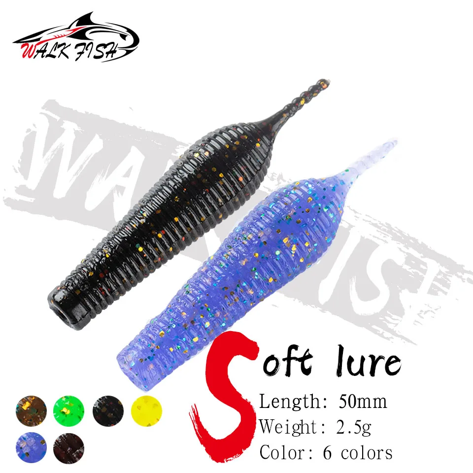 WALK FISH 6 uds 5cm 2,5g aguja flotante TPR Swimbait cola gusano de plástico suave señuelo de pesca de carpa cebo de lubina Artificial Wobblers