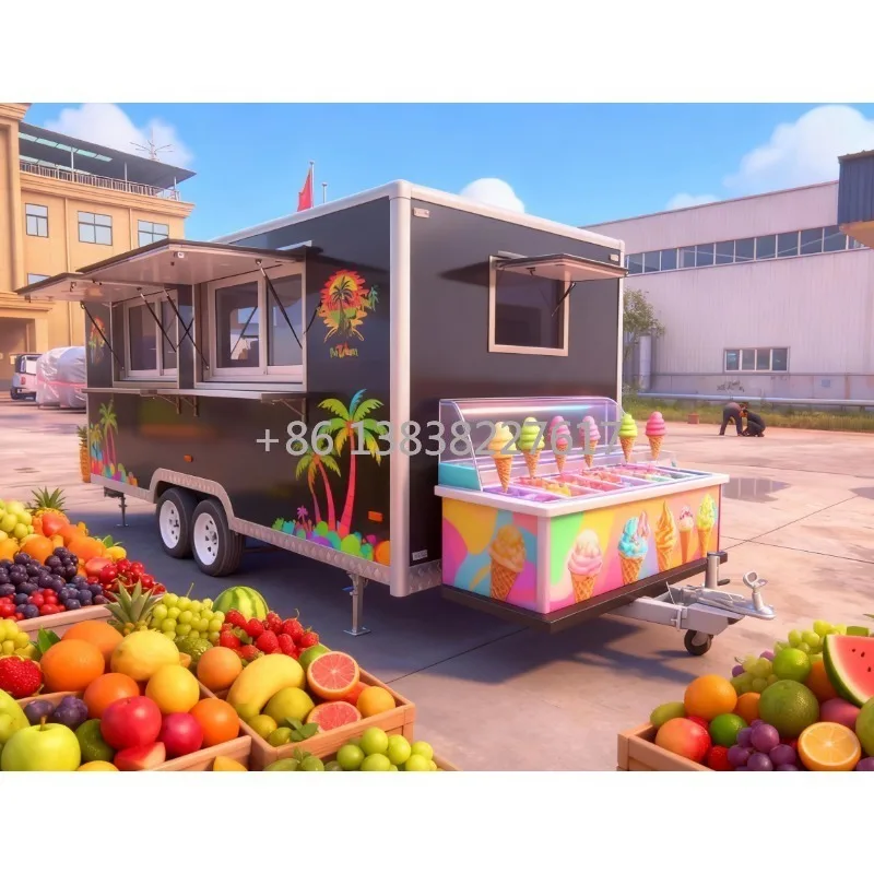 Camión de Comida Móvil Plegable con Cocina Completa | Remolque de Comida para Doner Kebab, Pollo Asado, Tacos, Café, Té y Helados