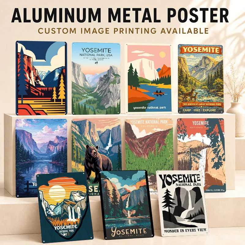 Yosemite National Park Textured Posters Personalized Aluminum Metal Sign Urban Landmark Design Wall Art Ideal In Entryway Lounge