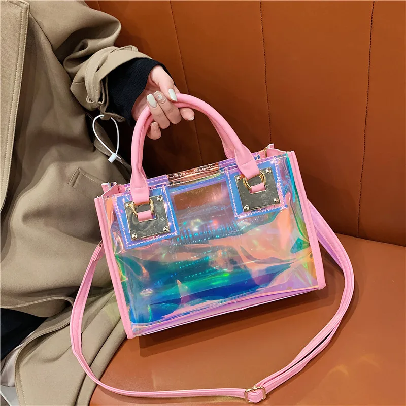 2024 nowy Laser przezroczystych torebka typu Jelly Bag torebek designerski torby z bawełny dla kobiet Pvc duży Shopper Lady Crossbody podróżny torba