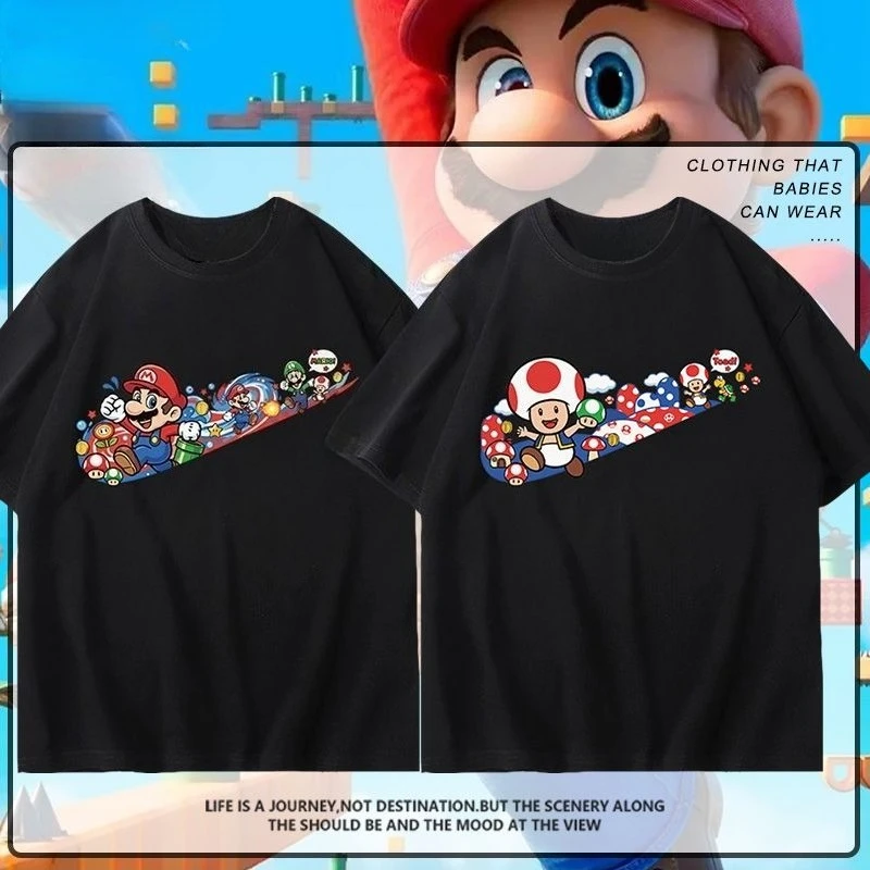 Nintendo Mario Super Kingdom Game Retro Tee Men's Women's Black Cool Graphic Art Print Oversized Short Sleeve Streetwear Top