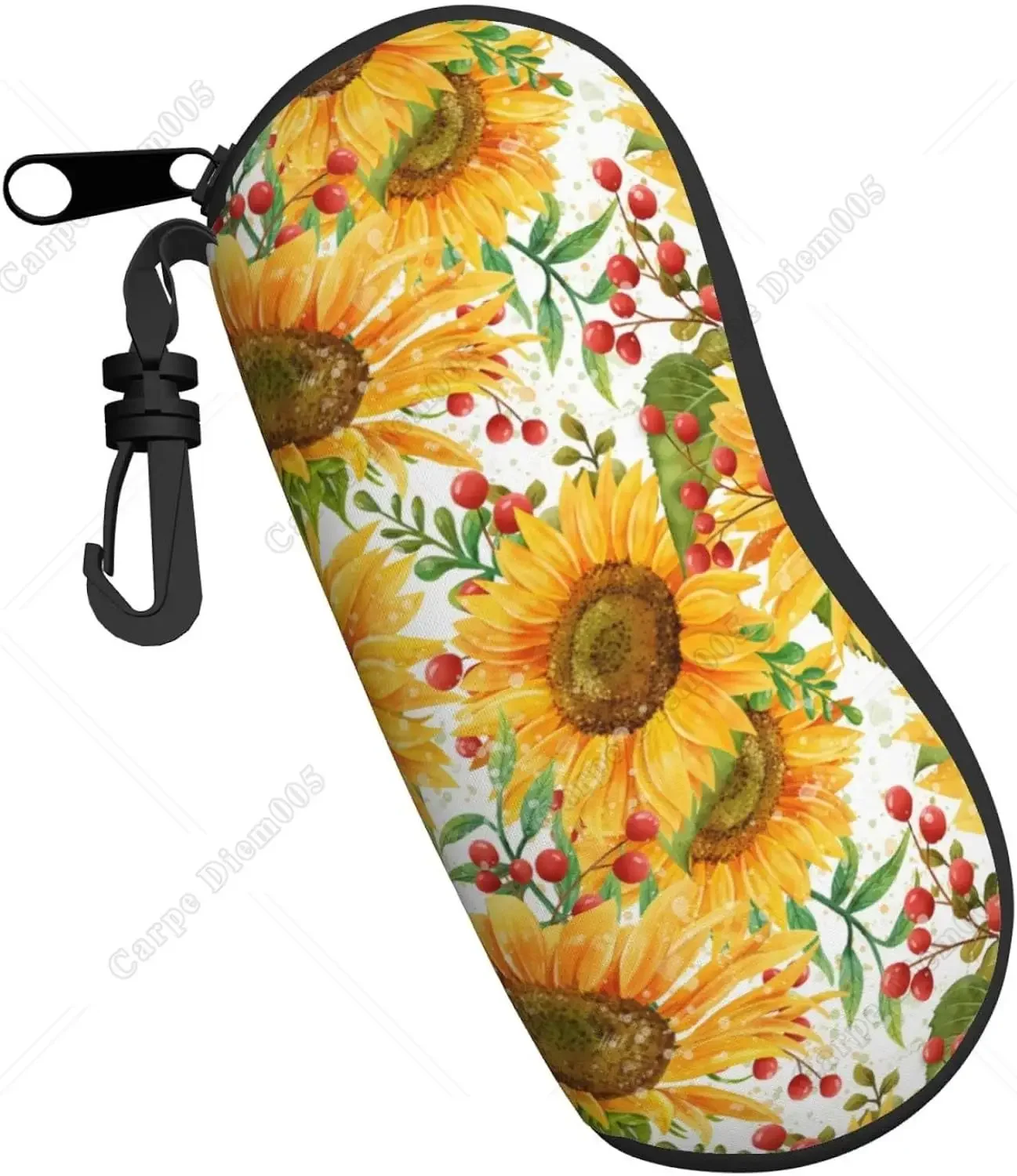 

Vintage Sunflowers Sunglasses Soft Case with Carabiner Ultra Light Neoprene Zipper Eyeglass Eyewear Accessories for Men Women