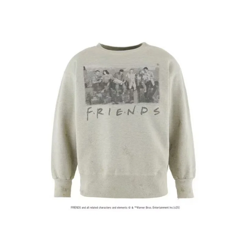 Heavyweight Washed Character Print Letter Print Vintage Winter Loose Fit Men Women High Quality SAINT Pullover Sweatshirt