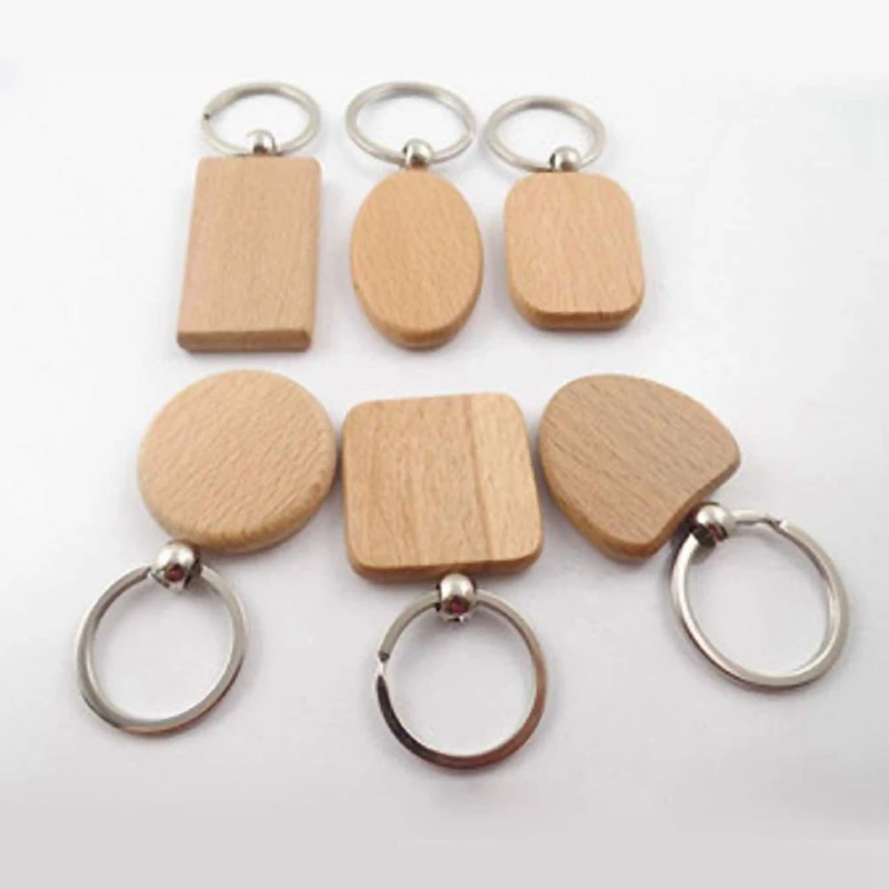 200 Blank Wooden Wooden Keychain DIY Wooden Keychain Key Tag Anti-Lost Wood Accessories Gift (Mixed)