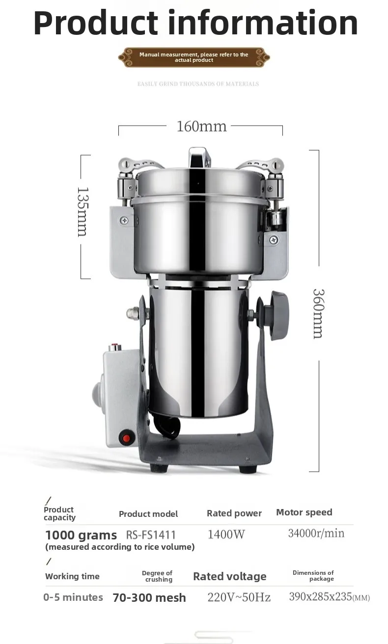 Ultra Fine Chinese Medicine Grinder Small Electric Dry Mill Powder Crushing Machine For Home And Shop Use