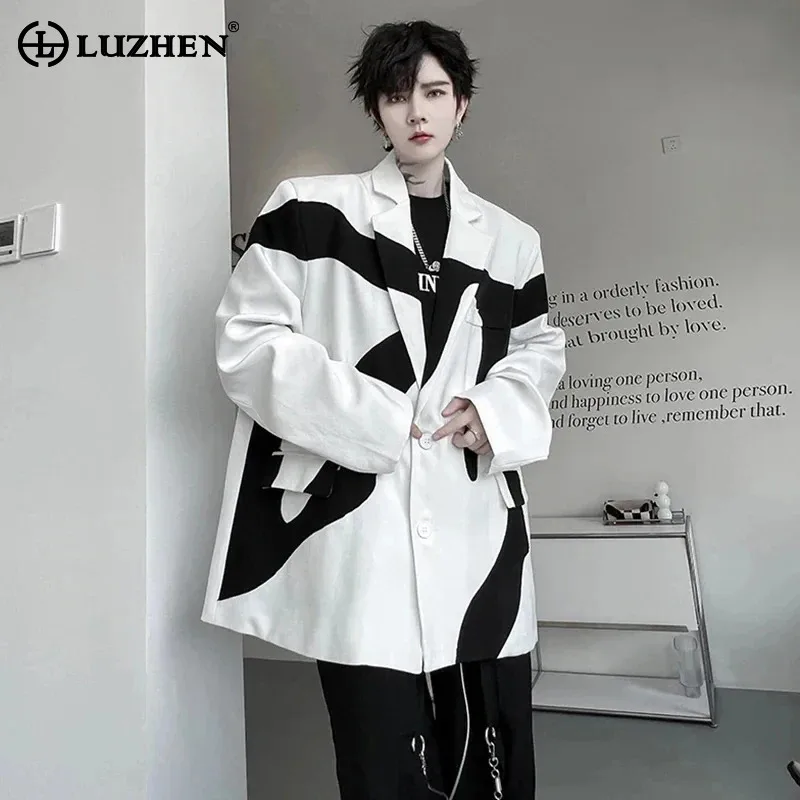 

LUZHEN Korean Elgance Men's Blazers Trendy Contrast Color Design Casual Suit Coat Street Handsome Male Jackets Spring New LZ2653