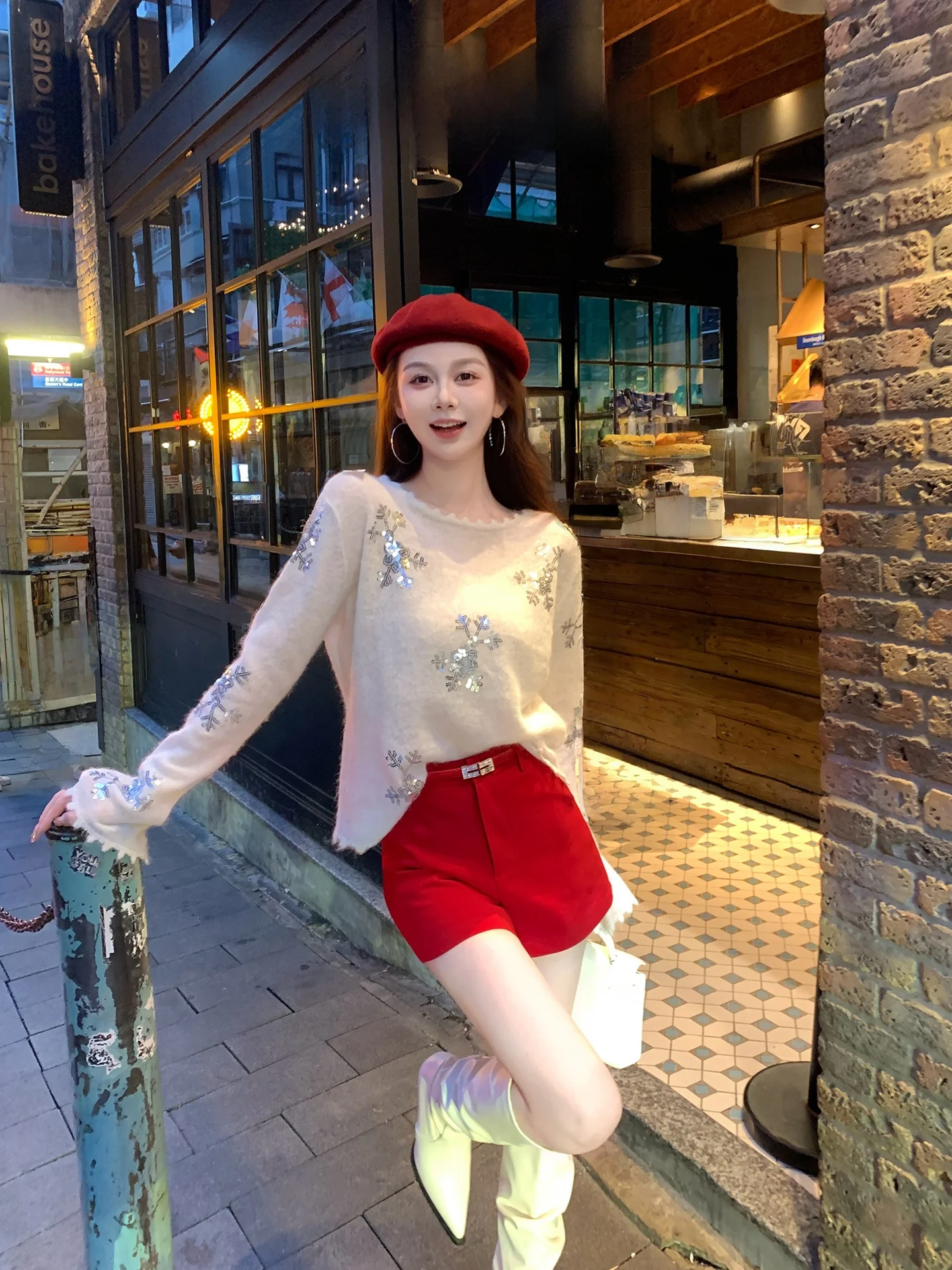 

Женский шерстяной свитер AZZHEN Snowflake Sugar с длинными рукавами, повседневный свободный крой, блестящий топ из шерсти альпака, весна-осень, модный