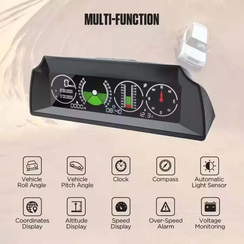 

X90 GPS Head-up Display Device Automobile Inclinometer Slope Meter with Digital Speedometer Tilt Pitch Angle Protractor Off-road